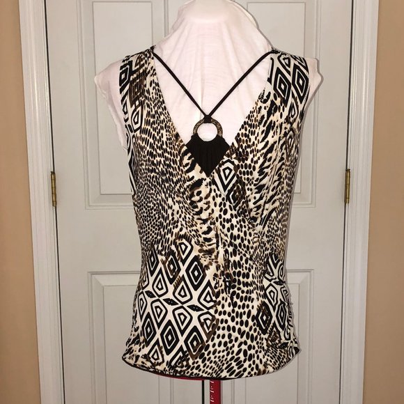 Sexy BCX Ruched Tan & Brown Top Sz M - Picture 1 of 9